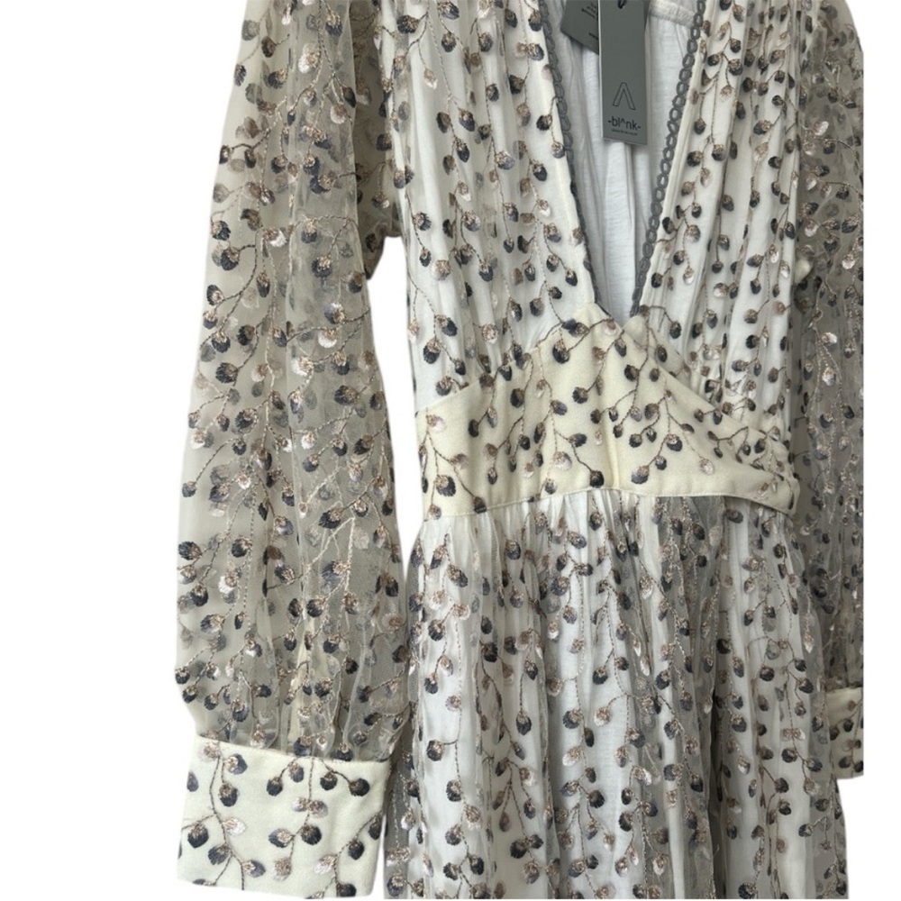 NWT Blank London Phileena Ivory Grey Metallic Wrap Maxi Dress Small Reg. $372 - Picture 5 of 11